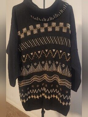 Victoria Jones Woman Black Cowl Neck Sweater with Gold Beadwork